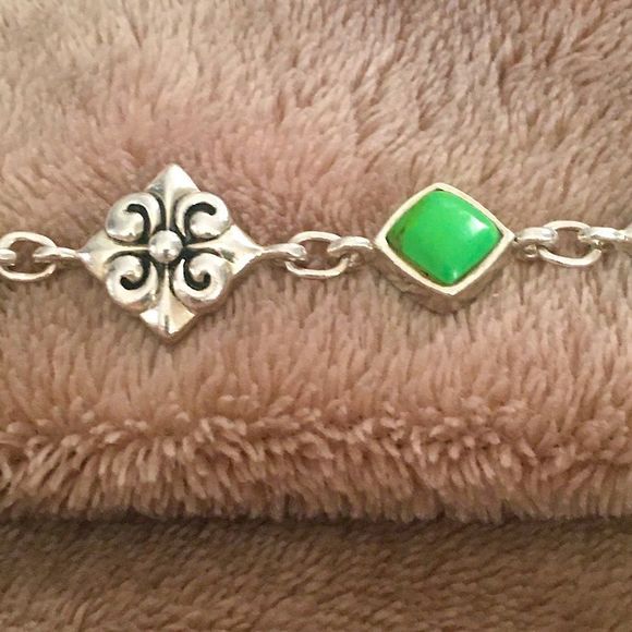 Vintage BARSE Green Turquoise Sterling Silver Link Bracelet - Picture 3 of 14